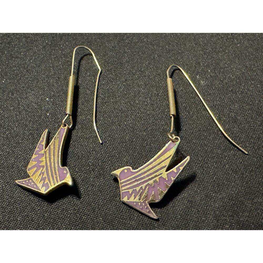 Vintage Laurel Burch Enamel Dangle Brids Earrings
